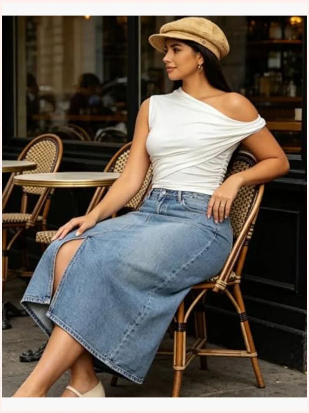 Off Shoulder Crop Top Sleeveless Twisted Strap Double Layered Asymmetrical - Picture 3 of 4